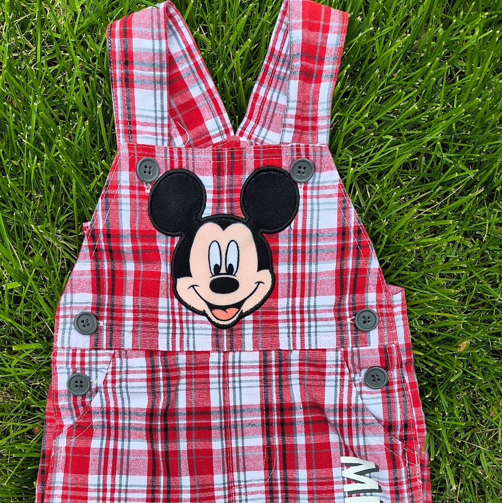 Disney Mickey Mouse Red Plaid Kids Overalls